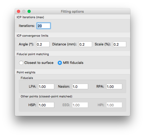 Coregistration fitting options