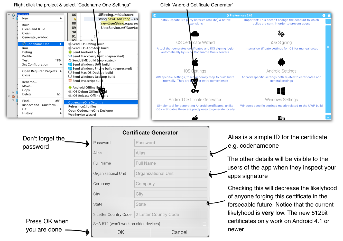 generate certificate android