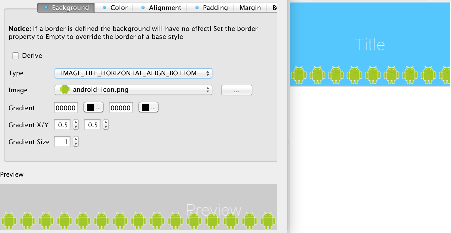 IMAGE_TILE_HORIZONTAL_ALIGN_BOTTOM tiles the image to the bottom of the component