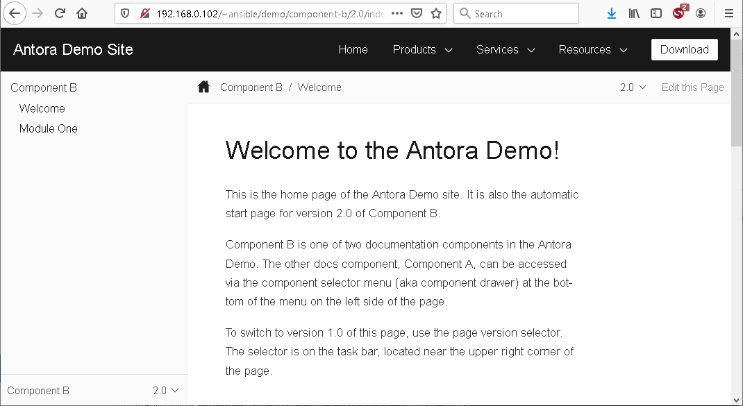 Antora - generated demo-site