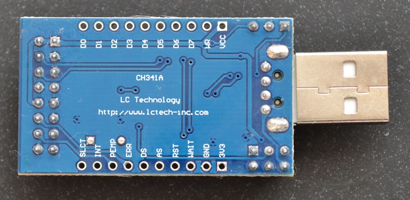 bottom of CH341A USB to UART/IIC/SPI/TTL/ISP adapter EPP/MEM Parallel converter